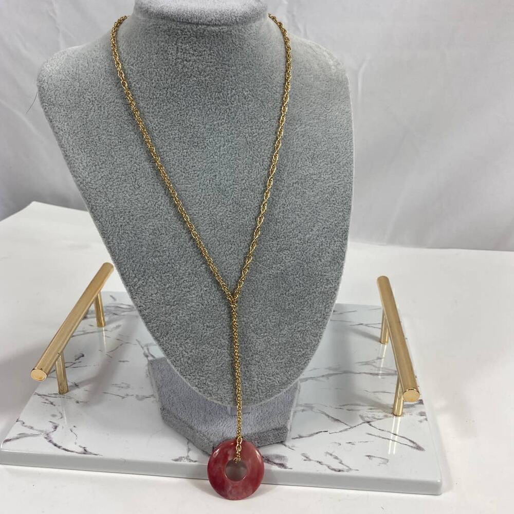 NWT Baublebar Pink Circle Gold Chain Drop Necklace